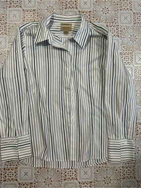 Gold Label Non-Iron Striped Button Front Shirt Petite 14P Cotton